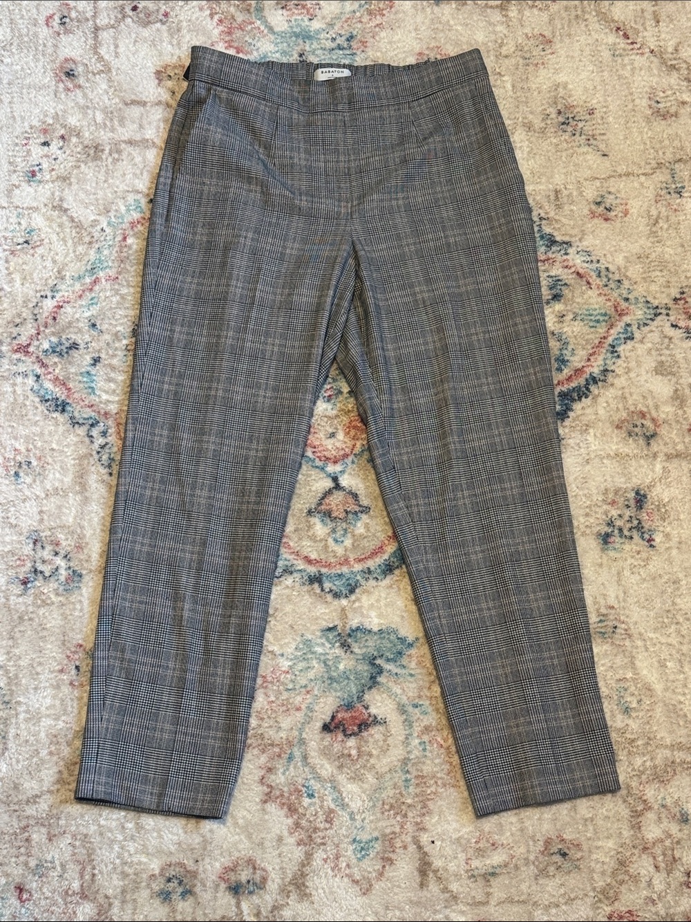 Babaton Gray Plaid Straight-Leg Dress Pants